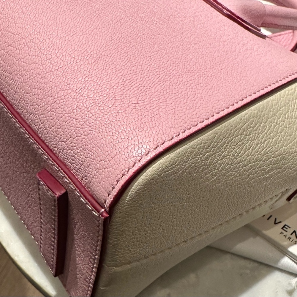 AUTH GIVENCHY PARIS PINK WHITE BICOLOR LEATHER MINI PANDORA BAG TOTE ZIP BAG - Picture 10 of 16